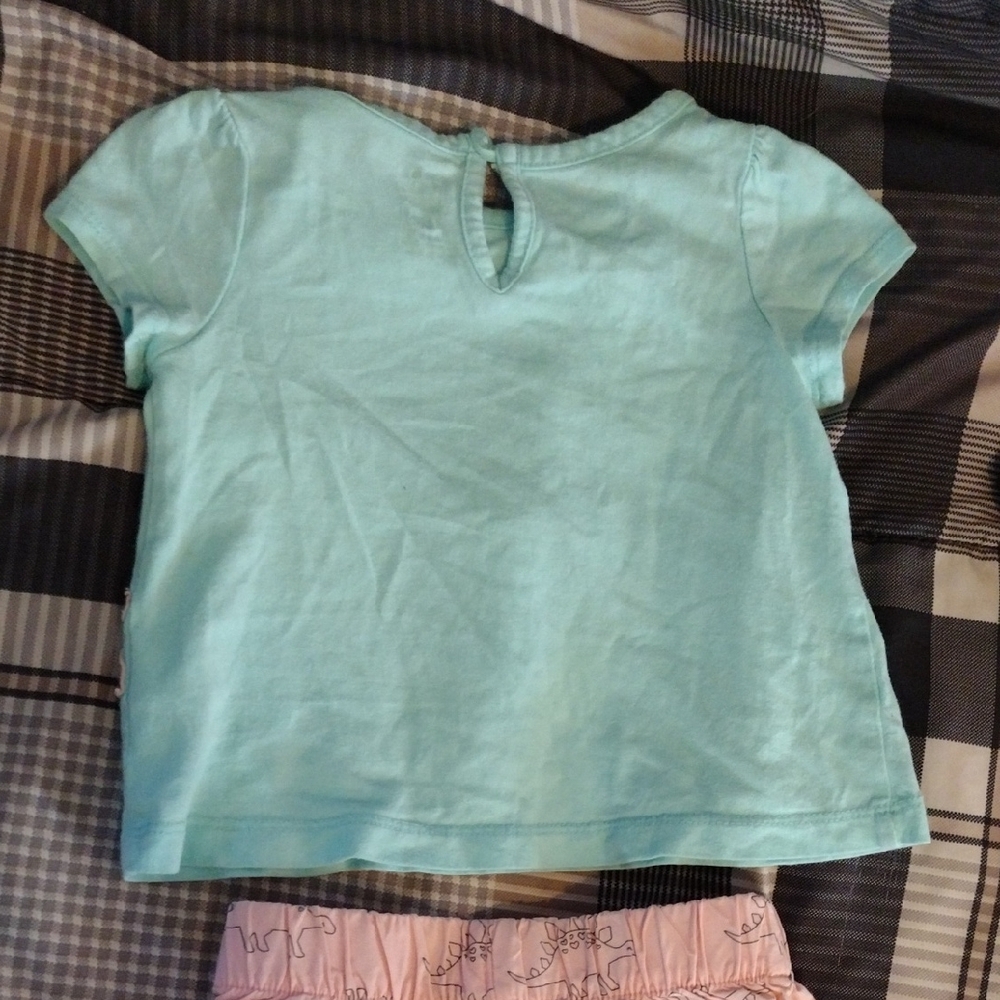 Girls' Aqua Ruffle Neck Top with Pink Dino Shorts - Picture 10 of 13
